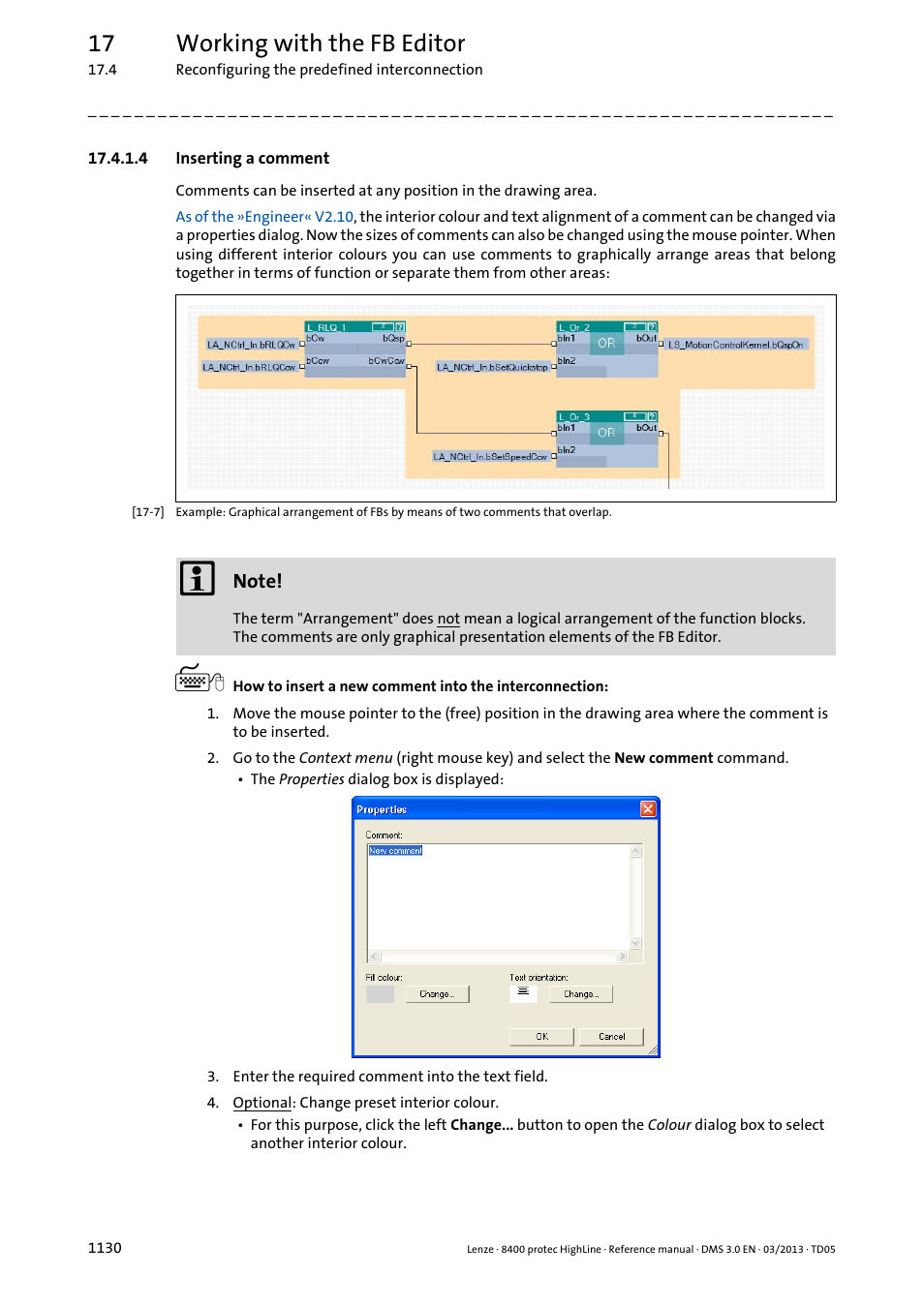 4 inserting a comment, Inserting a comment 0, Inserting a comment ( 1130) | 17 working with the fb editor | Lenze 8400 User Manual | Page 1130 / 1494