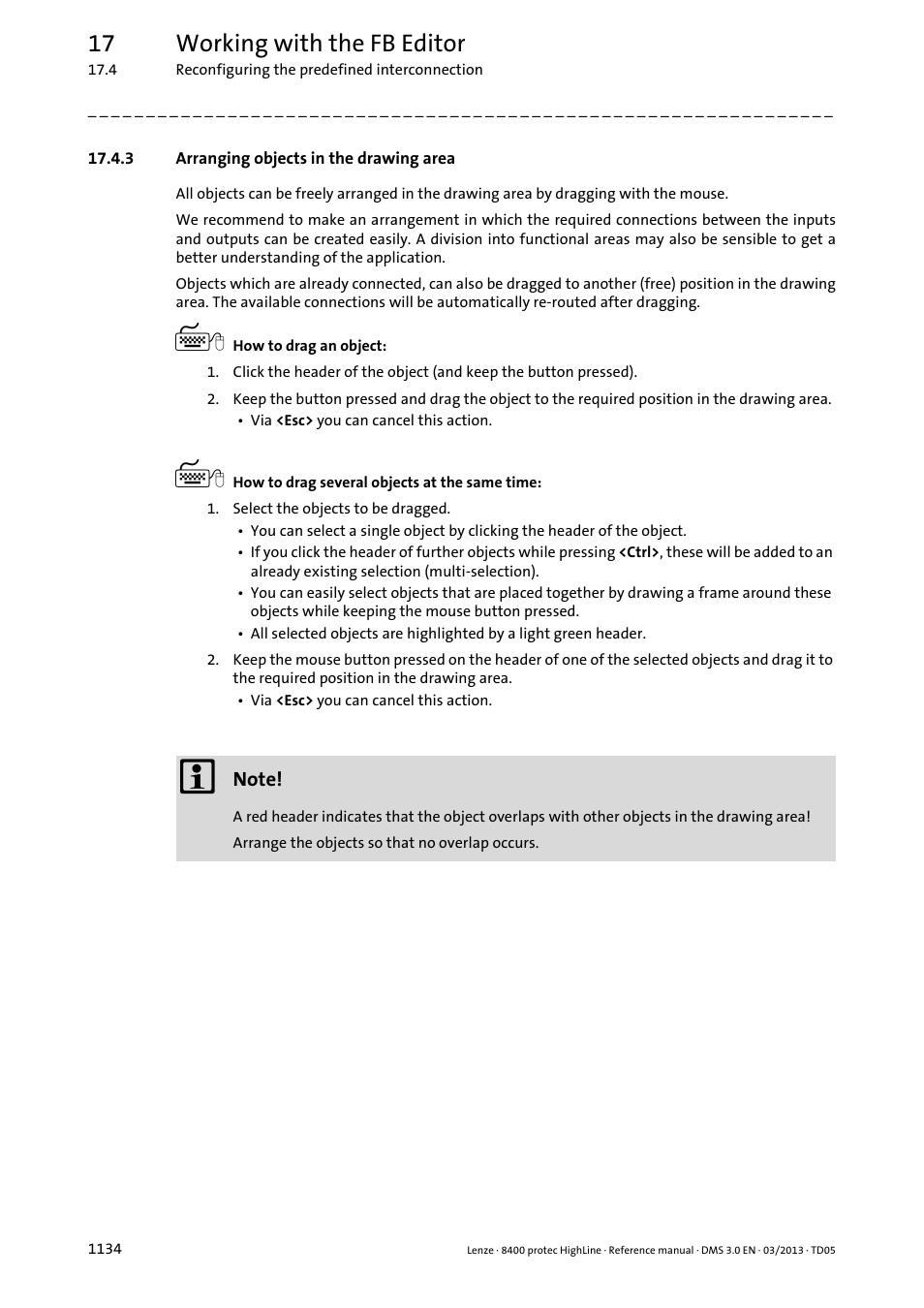 3 arranging objects in the drawing area, Arranging objects in the drawing area 4, Arranging objects in the drawing area | 17 working with the fb editor | Lenze 8400 User Manual | Page 1134 / 1494