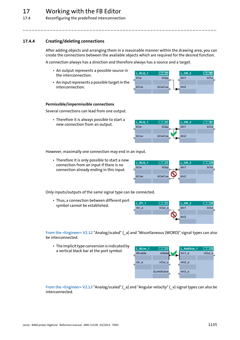 4 creating/deleting connections, Creating/deleting connections 5, Creating/deleting connections | 17 working with the fb editor | Lenze 8400 User Manual | Page 1135 / 1494