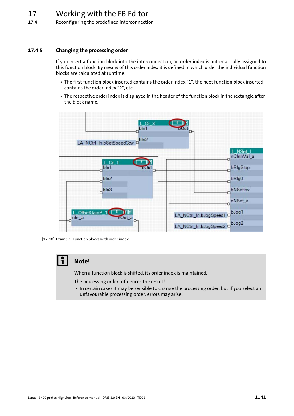 5 changing the processing order, Changing the processing order 1, Changing the processing order | 17 working with the fb editor | Lenze 8400 User Manual | Page 1141 / 1494