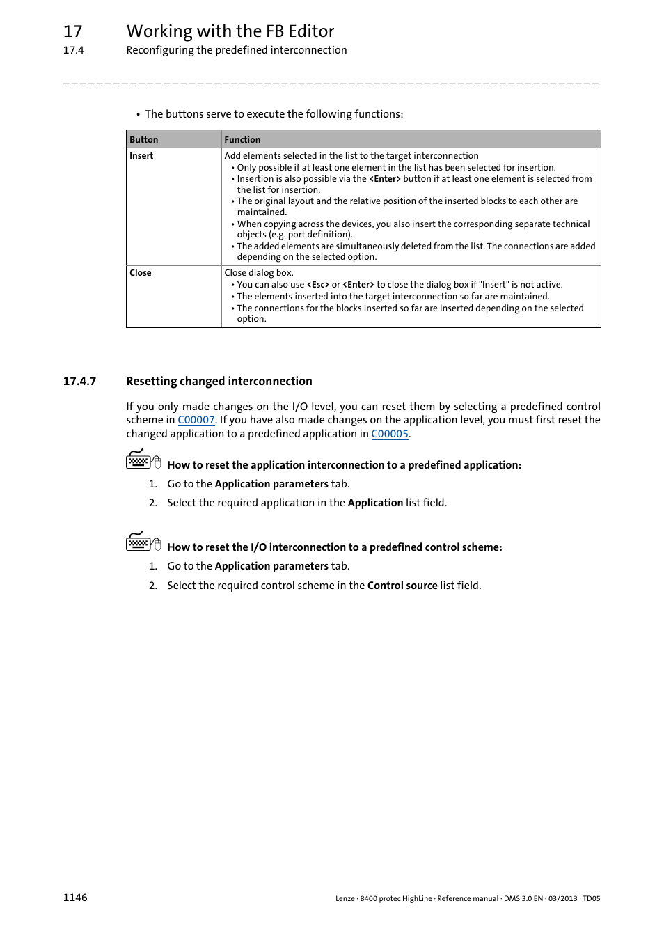 7 resetting changed interconnection, Resetting changed interconnection 6, Ation | Resetting changed interconnection, 17 working with the fb editor | Lenze 8400 User Manual | Page 1146 / 1494