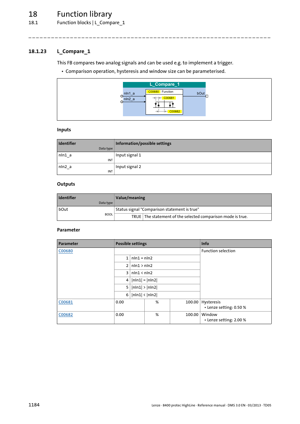 23 l_compare_1, 23 l_compare_1 4, L_compare | L_compare_1, 18 function library | Lenze 8400 User Manual | Page 1184 / 1494