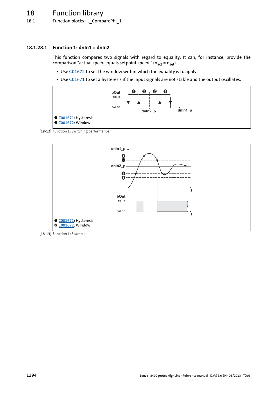 1 function 1: dnin1 = dnin2, Function 1: dnin1 = dnin2 4, 18 function library | Lenze 8400 User Manual | Page 1194 / 1494