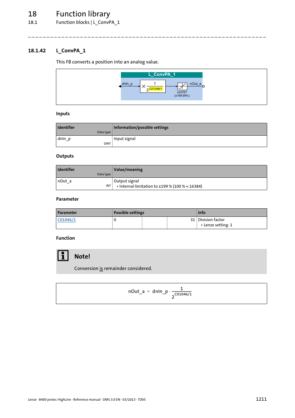 42 l_convpa_1, 42 l_convpa_1 1, L_convpa_1 | 18 function library | Lenze 8400 User Manual | Page 1211 / 1494