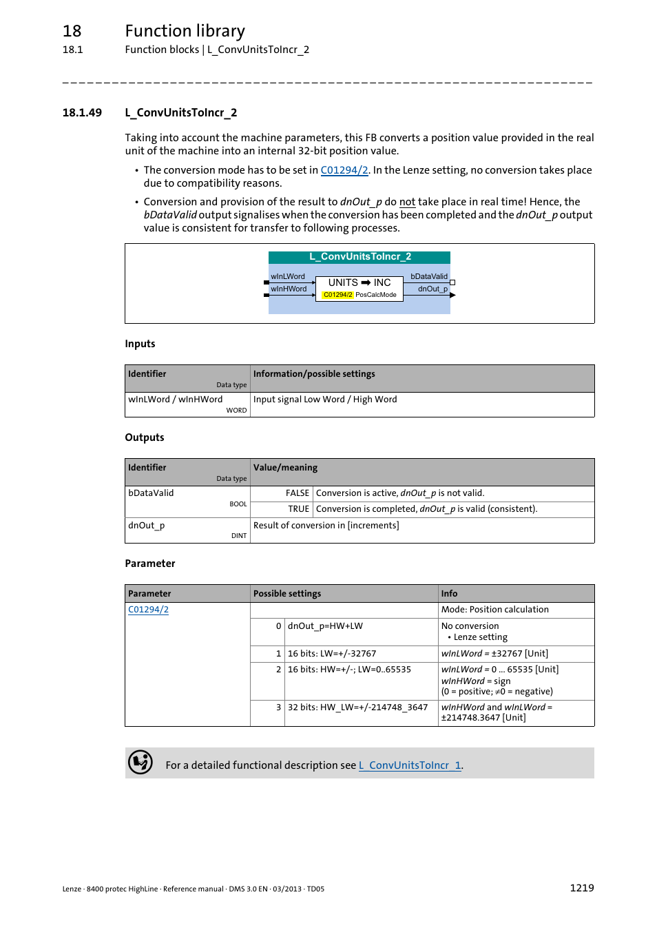 49 l_convunitstoincr_2, 49 l_convunitstoincr_2 9, L_convunitstoincr_2 | Winl, Winh, Poscal, 18 function library | Lenze 8400 User Manual | Page 1219 / 1494