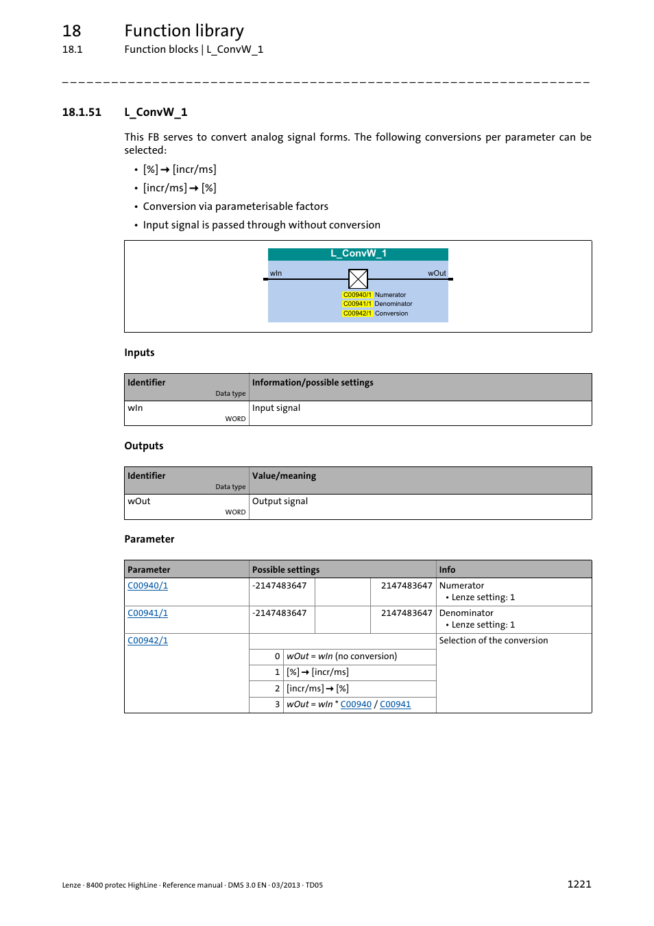 51 l_convw_1, 51 l_convw_1 1, L_convw_1 | 18 function library | Lenze 8400 User Manual | Page 1221 / 1494