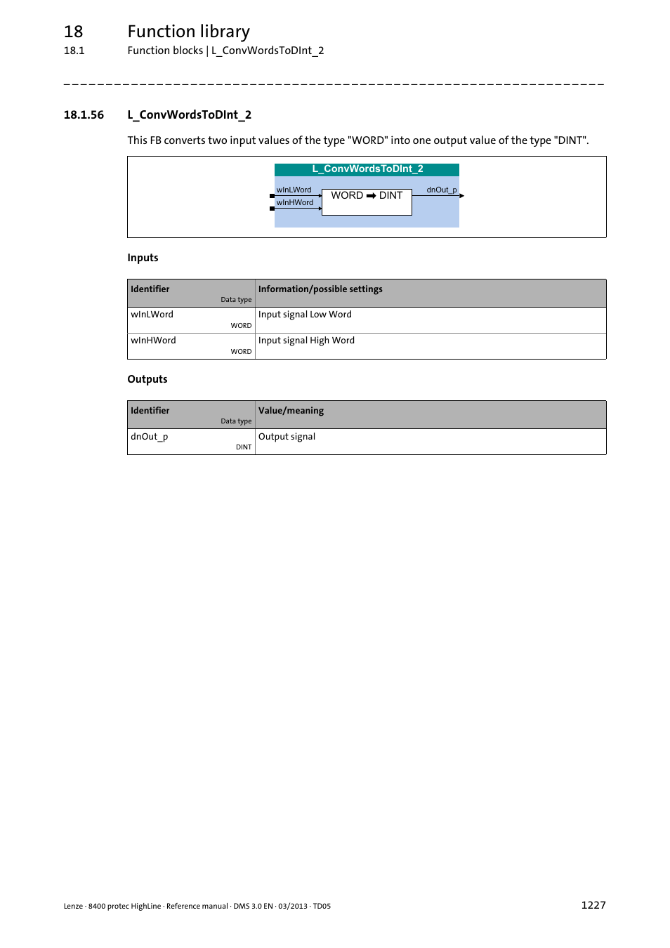 56 l_convwordstodint_2, 56 l_convwordstodint_2 7, L_convwordstodint_2 | 18 function library | Lenze 8400 User Manual | Page 1227 / 1494