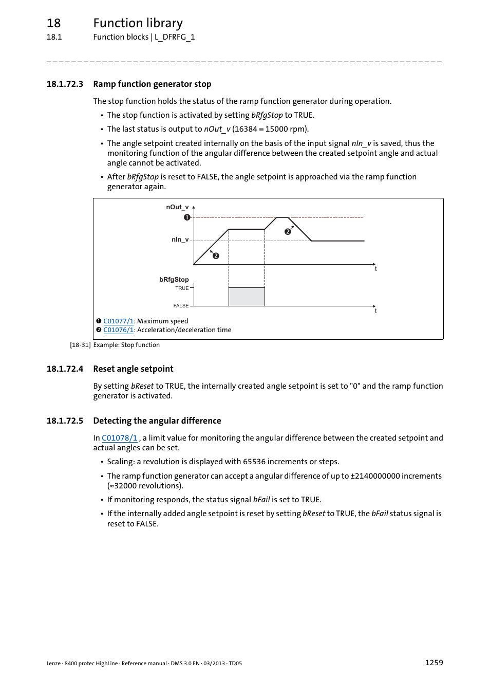 3 ramp function generator stop, 4 reset angle setpoint, 5 detecting the angular difference | Ramp function generator stop 9, Reset angle setpoint 9, Detecting the angular difference 9, 18 function library | Lenze 8400 User Manual | Page 1259 / 1494