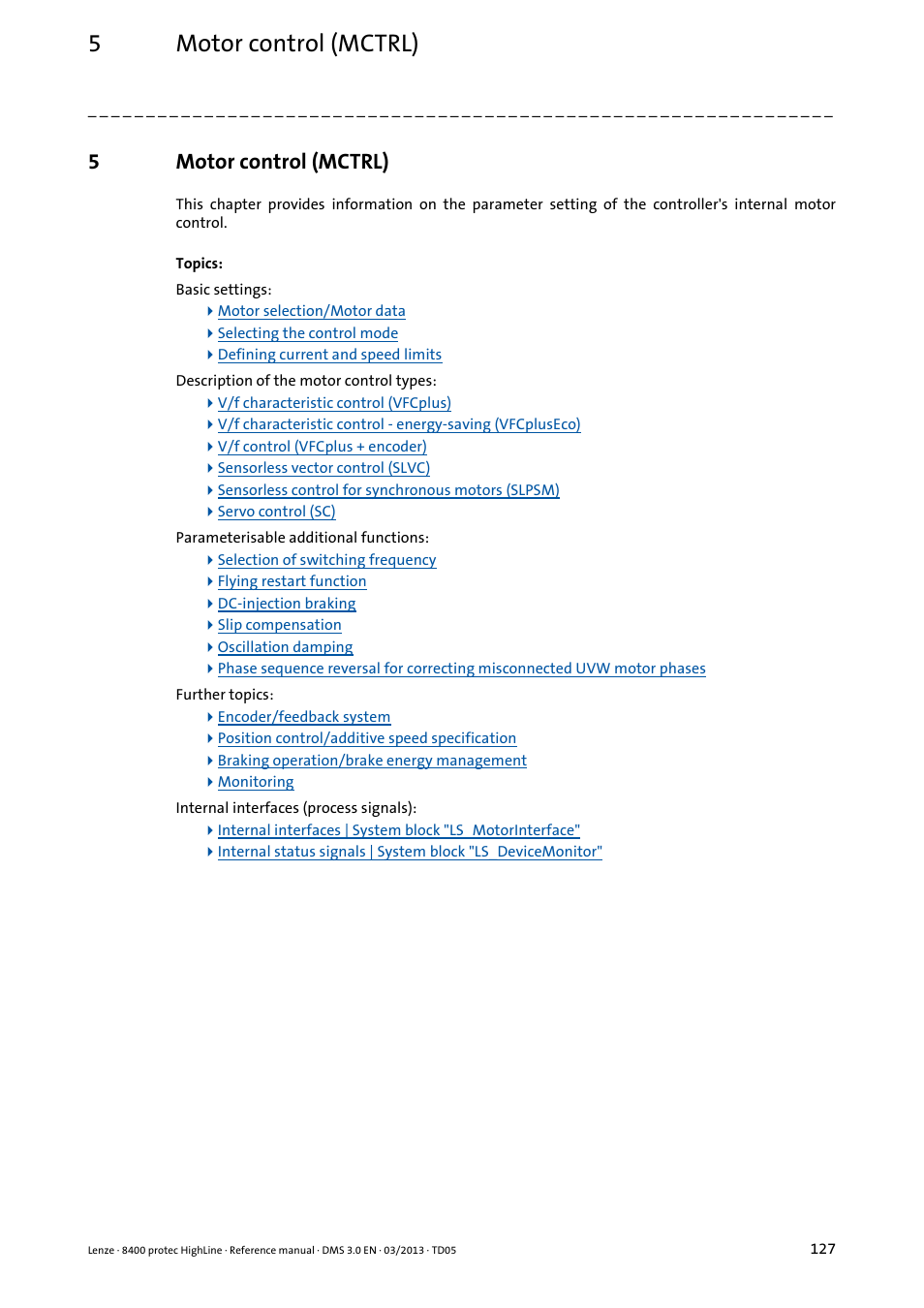 5 motor control (mctrl), Motor control (mctrl), 5motor control (mctrl) | Lenze 8400 User Manual | Page 127 / 1494