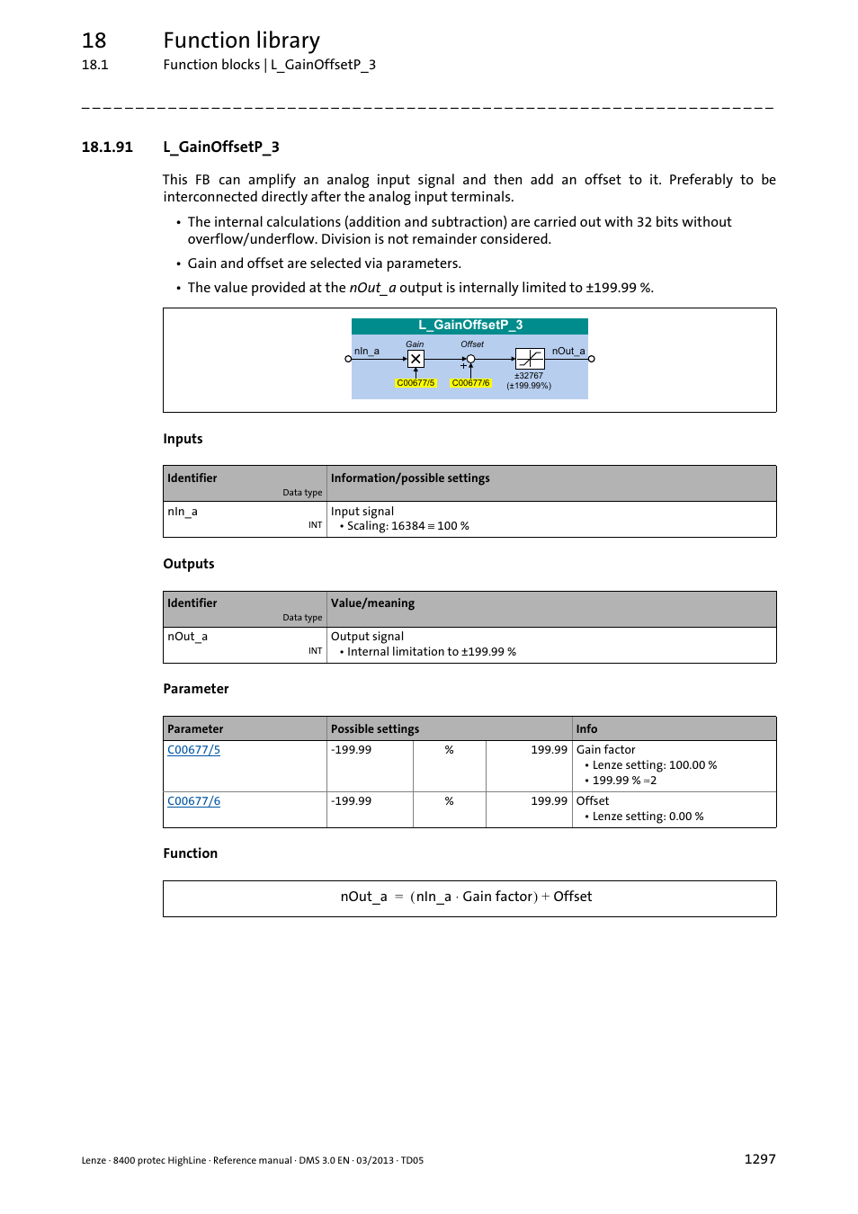 91 l_gainoffsetp_3, 91 l_gainoffsetp_3 7, L_gainoffsetp_3 | 18 function library | Lenze 8400 User Manual | Page 1297 / 1494