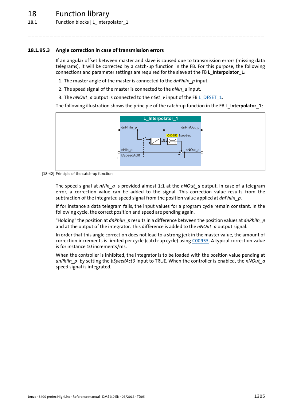 3 angle correction in case of transmission errors, Angle correction in case of transmission errors 5, 18 function library | Lenze 8400 User Manual | Page 1305 / 1494