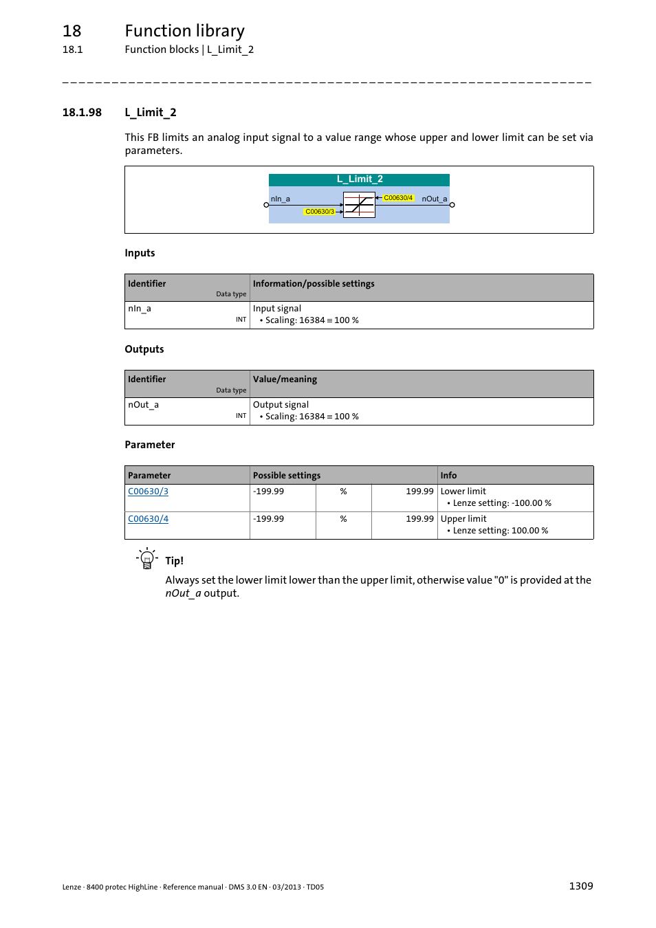 98 l_limit_2, 98 l_limit_2 9, L_limit_2 | 18 function library | Lenze 8400 User Manual | Page 1309 / 1494