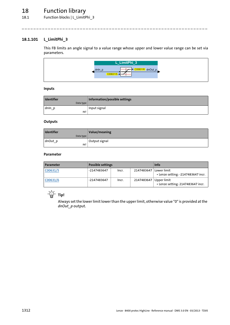 101 l_limitphi_3, 101 l_limitphi_3 2, L_limitphi_3 | 18 function library | Lenze 8400 User Manual | Page 1312 / 1494