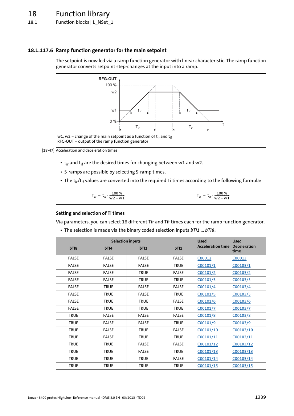 6 ramp function generator for the main setpoint, 6 ramp function generator for the main setpoint 9, 18 function library | Lenze 8400 User Manual | Page 1339 / 1494