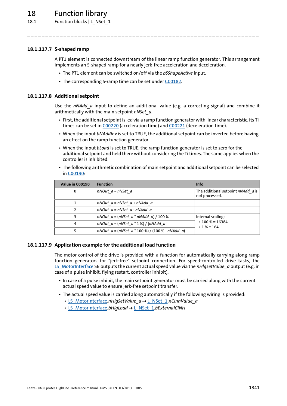 7 s-shaped ramp, 8 additional setpoint, 7 s-shaped ramp 1 | 8 additional setpoint 1, 18 function library | Lenze 8400 User Manual | Page 1341 / 1494