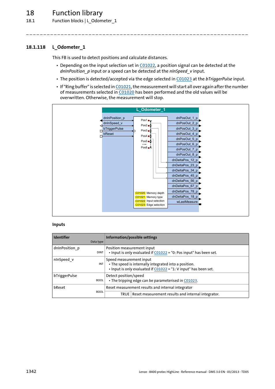 118 l_odometer_1, 118 l_odometer_1 2, L_odometer | Fb for a position meas, L_odometer_1, 18 function library | Lenze 8400 User Manual | Page 1342 / 1494