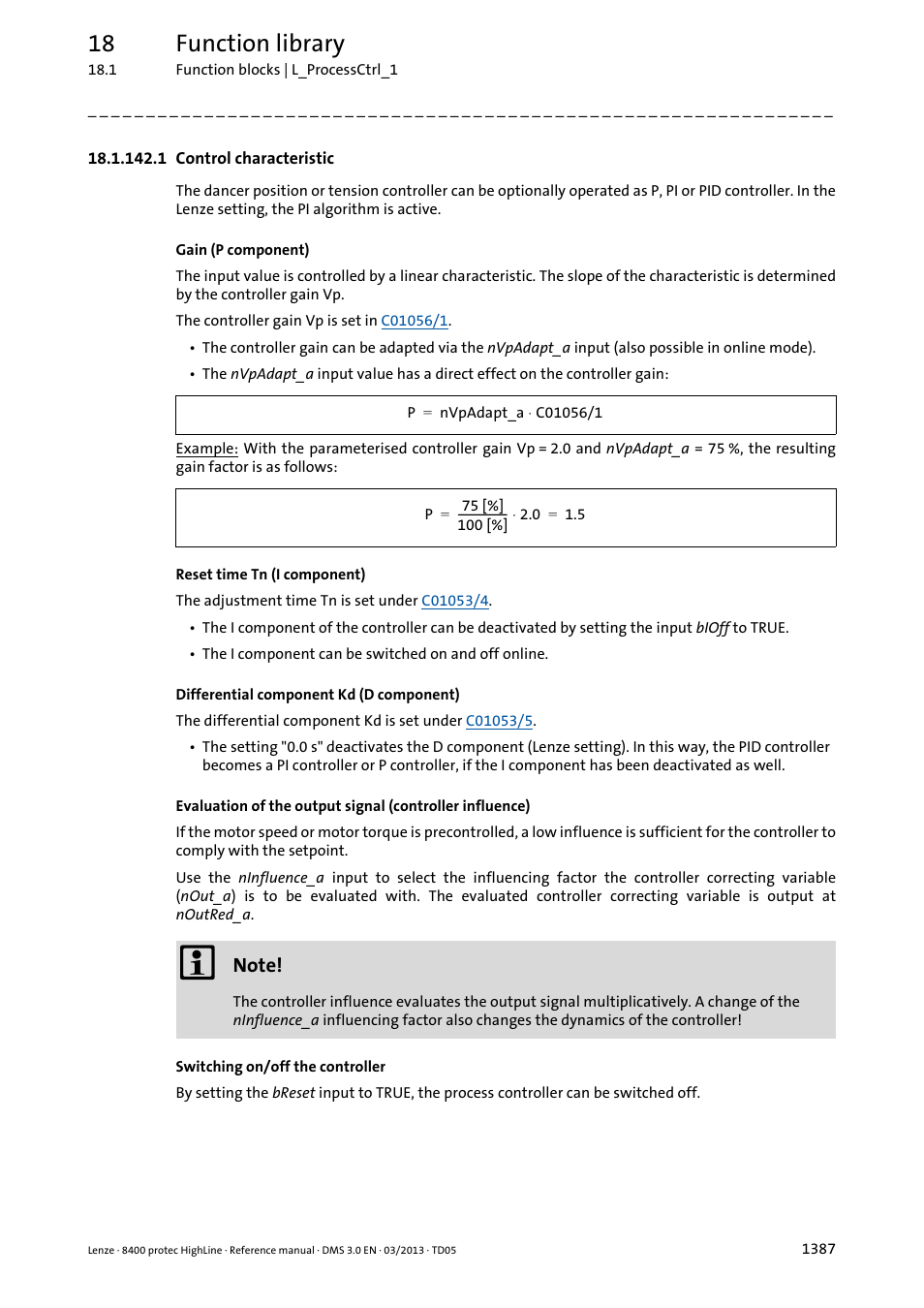 1 control characteristic, 1 control characteristic 7, 18 function library | Lenze 8400 User Manual | Page 1387 / 1494