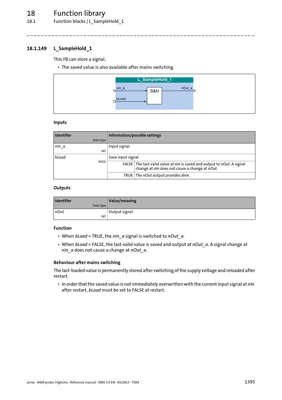 149 l_samplehold_1, 149 l_samplehold_1 5, L_samplehold_1 | 18 function library | Lenze 8400 User Manual | Page 1395 / 1494