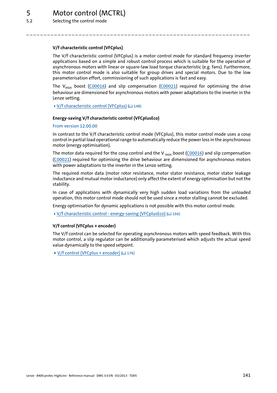 5motor control (mctrl) | Lenze 8400 User Manual | Page 141 / 1494