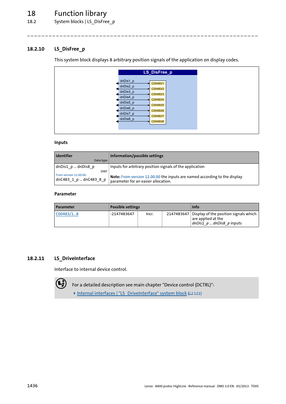 10 ls_disfree_p, 11 ls_driveinterface, 10 ls_disfree_p 6 | 11 ls_driveinterface 6, Ls_disfree_p, 18 function library | Lenze 8400 User Manual | Page 1436 / 1494