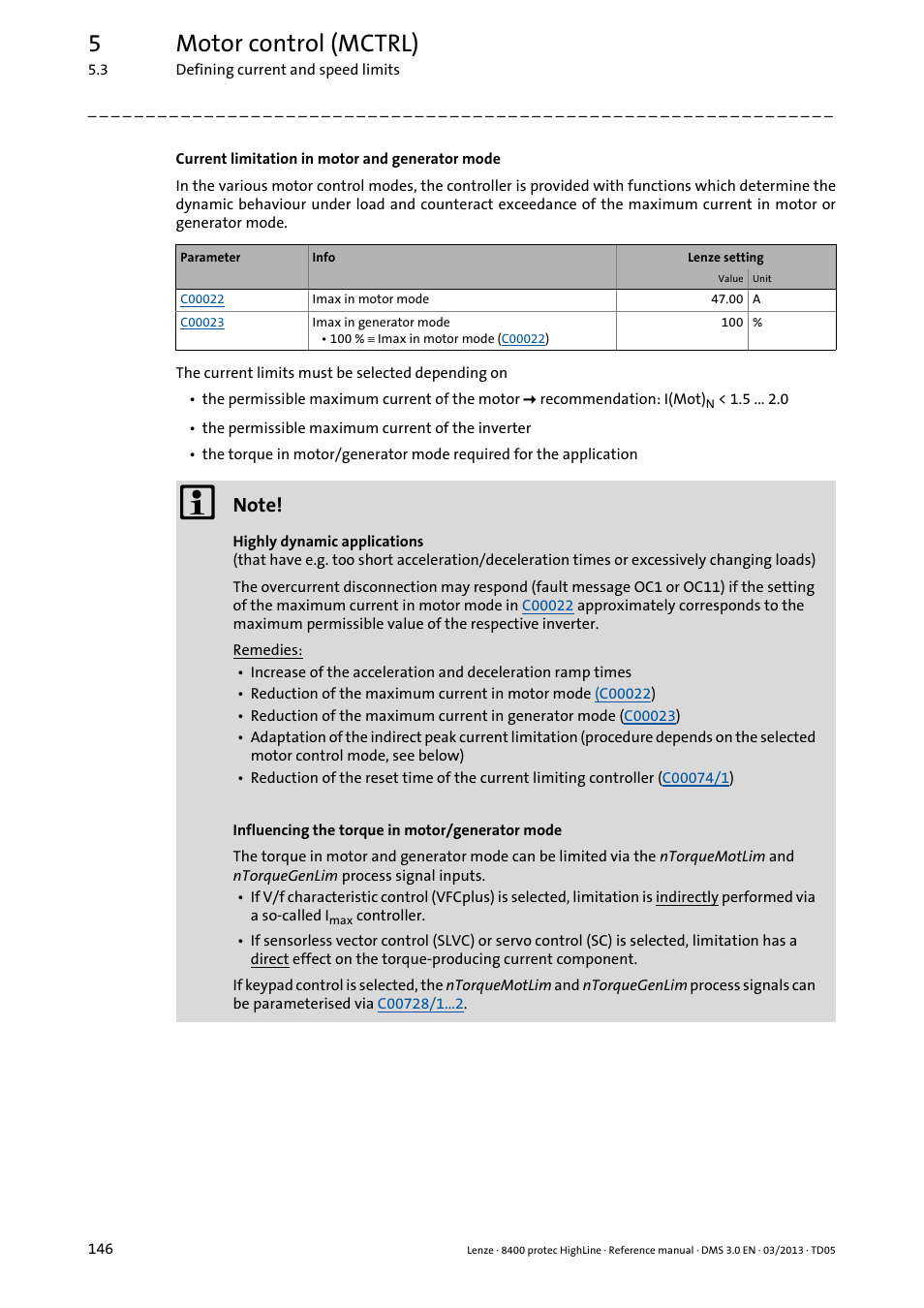 5motor control (mctrl) | Lenze 8400 User Manual | Page 146 / 1494