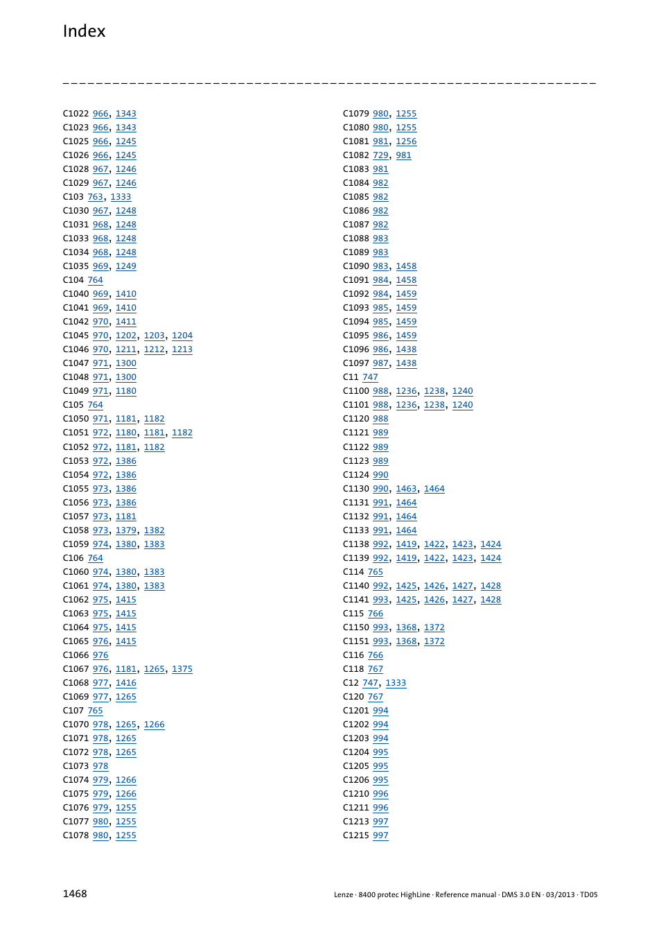 Index | Lenze 8400 User Manual | Page 1468 / 1494