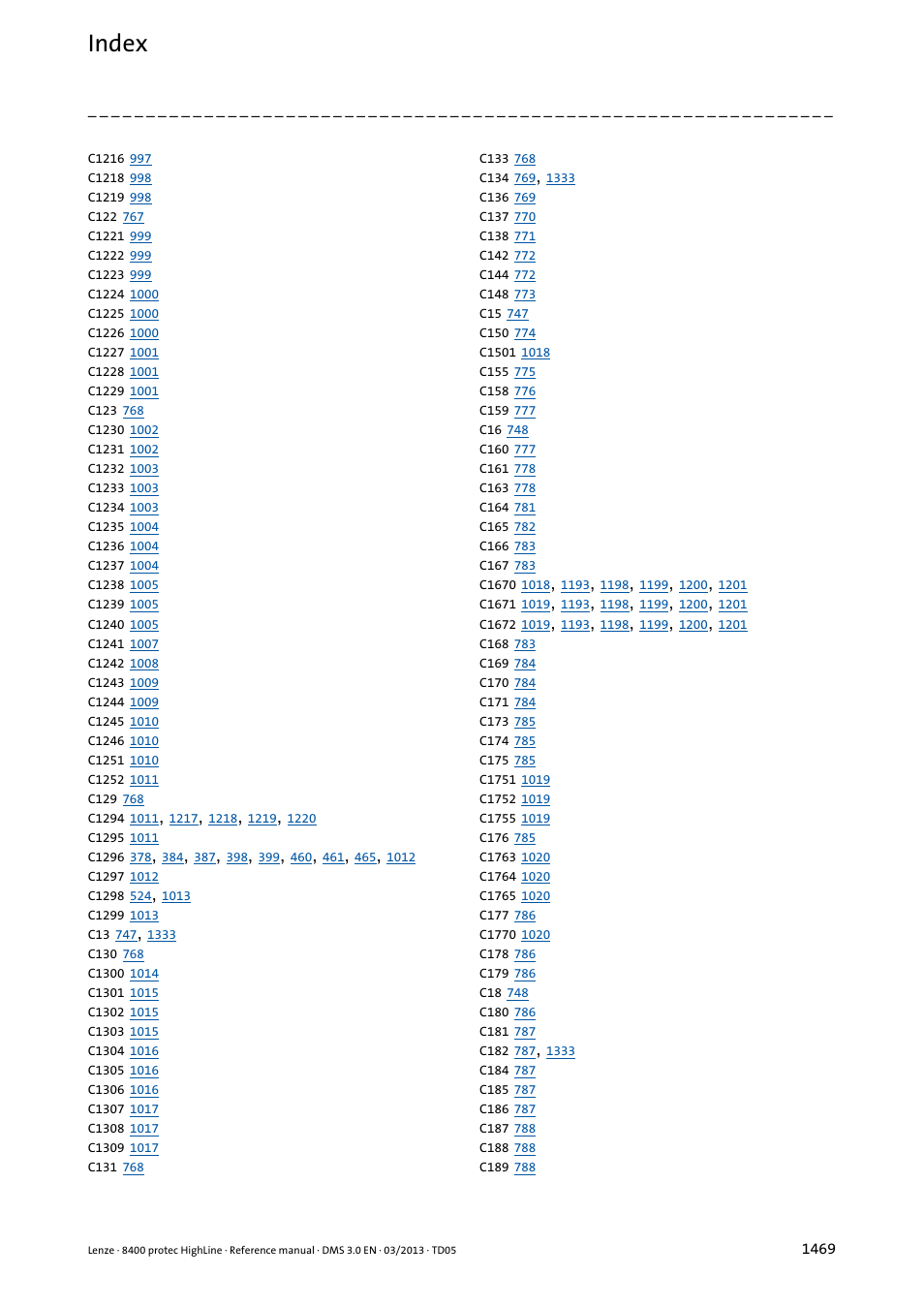 Index | Lenze 8400 User Manual | Page 1469 / 1494