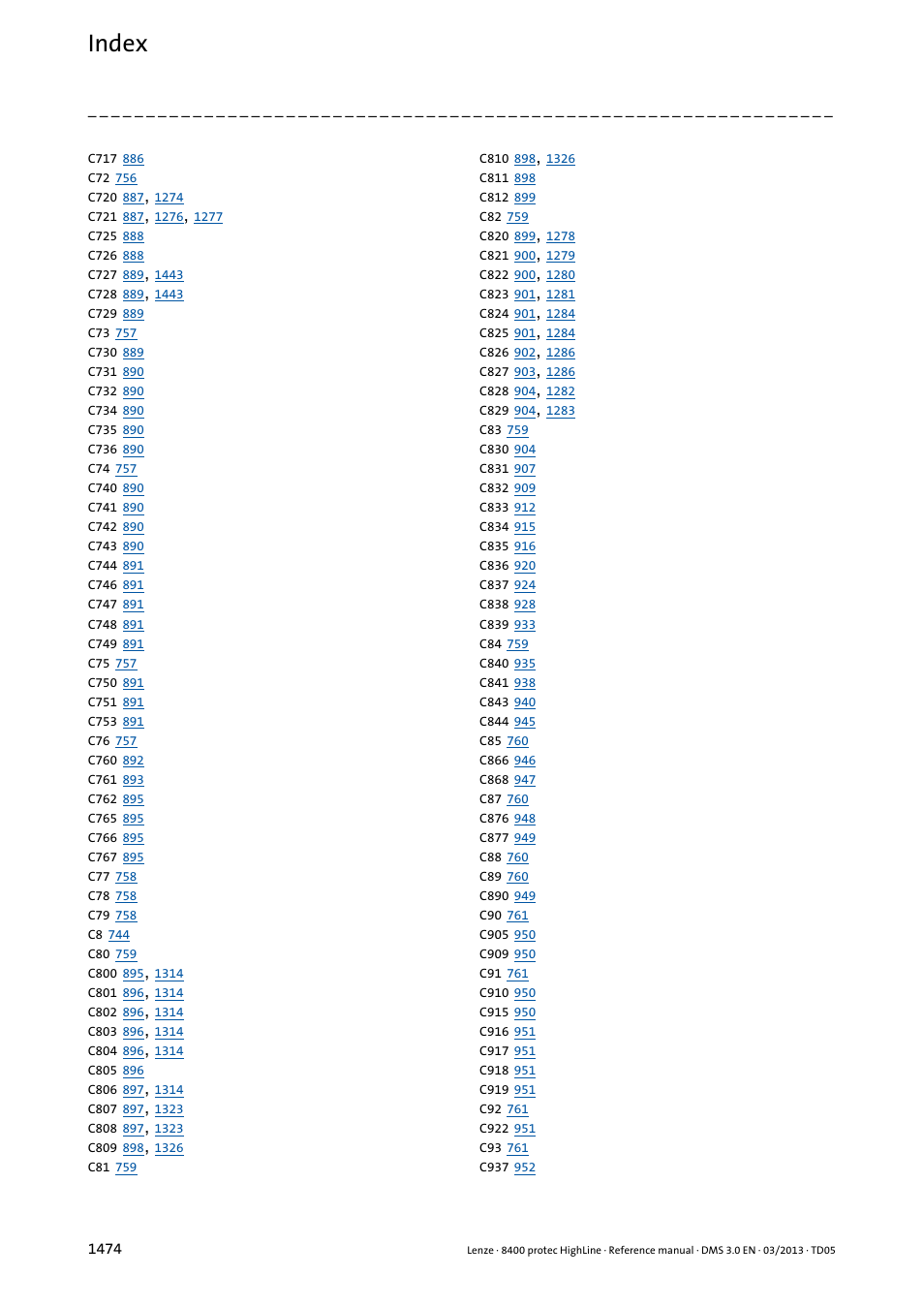 Index | Lenze 8400 User Manual | Page 1474 / 1494