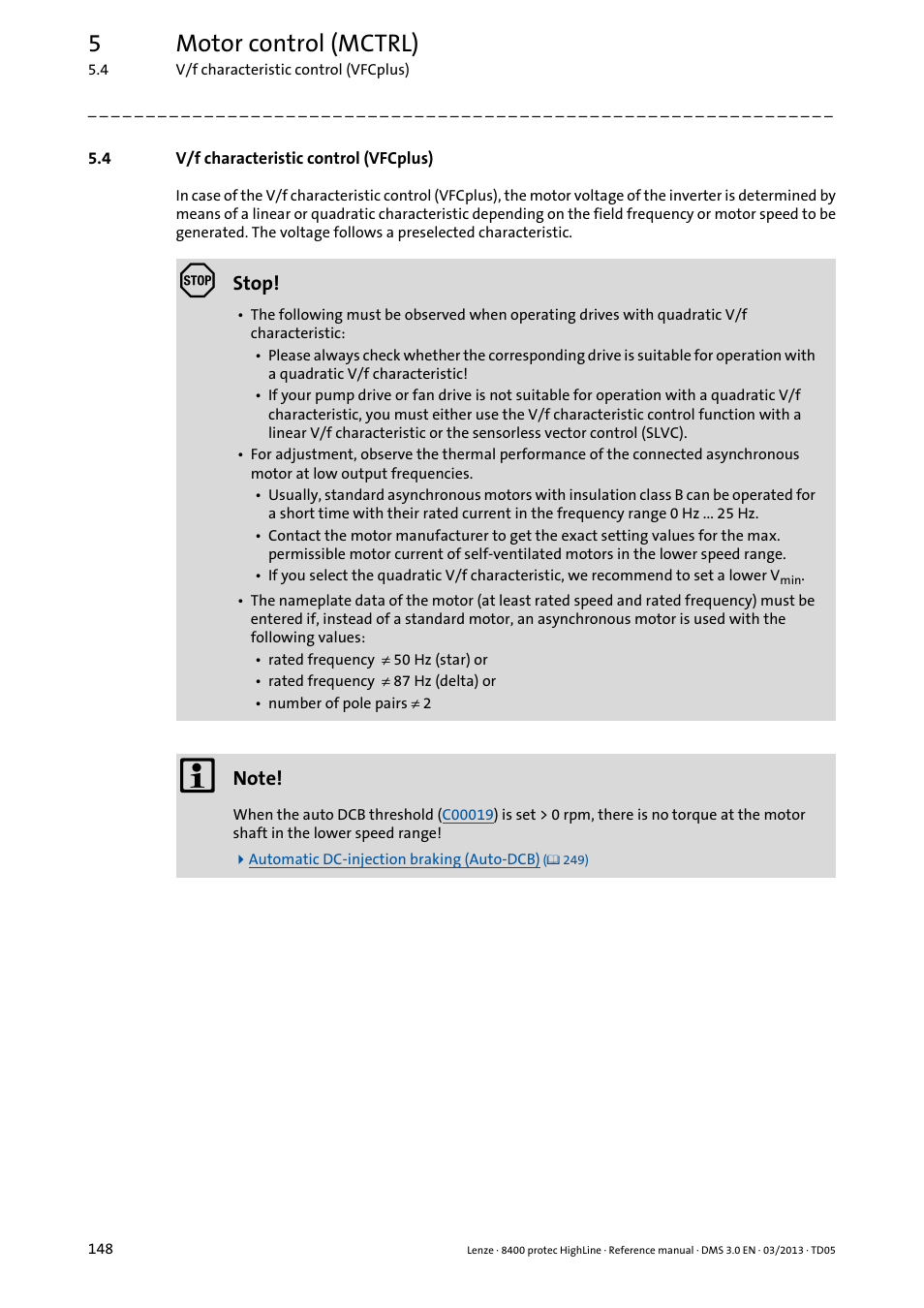 4 v/f characteristic control (vfcplus), V/f characteristic control (vfcplus), 5motor control (mctrl) | Lenze 8400 User Manual | Page 148 / 1494