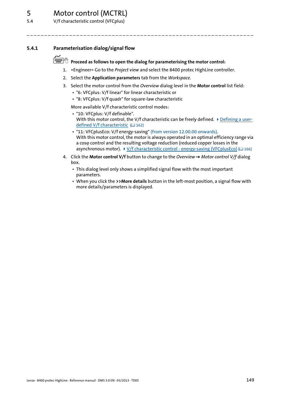 1 parameterisation dialog/signal flow, Parameterisation dialog/signal flow, 5motor control (mctrl) | Lenze 8400 User Manual | Page 149 / 1494