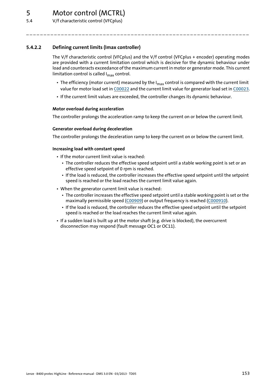 2 defining current limits (imax controller), Defining current limits (imax controller), 5motor control (mctrl) | Lenze 8400 User Manual | Page 153 / 1494