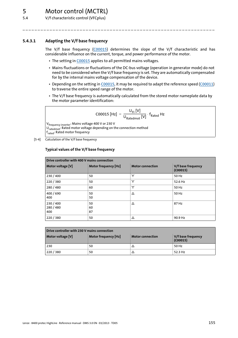 1 adapting the v/f base frequency, Adapting the v/f base frequency, Adapting the v/f base frequency ( 155) | 5motor control (mctrl) | Lenze 8400 User Manual | Page 155 / 1494