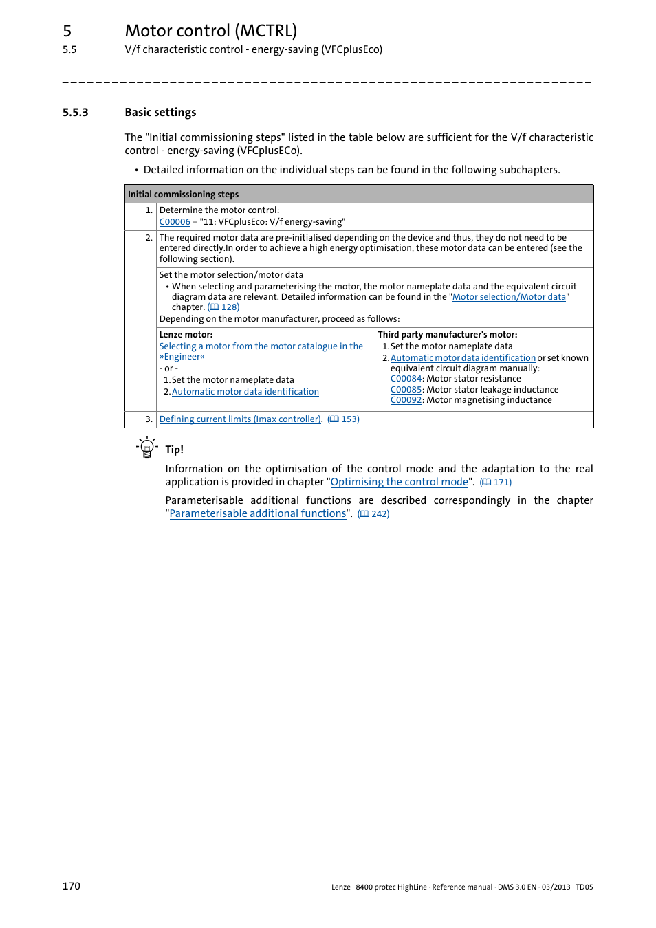 3 basic settings, Basic settings, 5motor control (mctrl) | Lenze 8400 User Manual | Page 170 / 1494