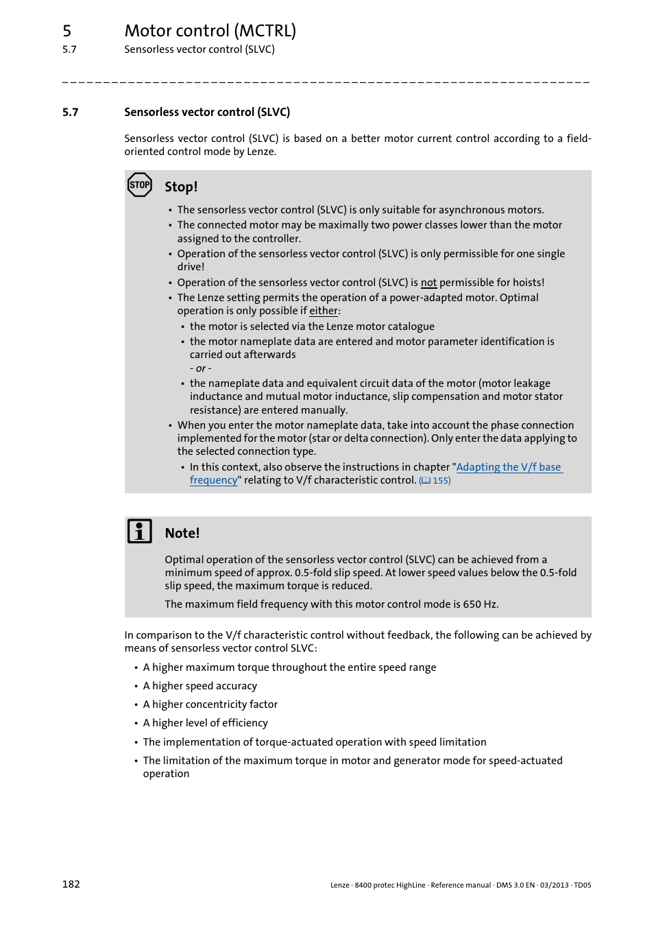 7 sensorless vector control (slvc), Sensorless vector control (slvc), 5motor control (mctrl) | Lenze 8400 User Manual | Page 182 / 1494