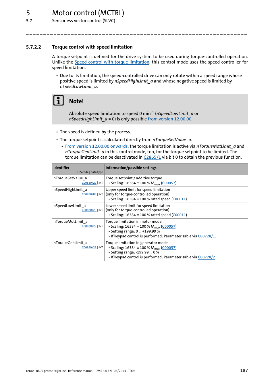 2 torque control with speed limitation, Torque control with speed limitation, 5motor control (mctrl) | Lenze 8400 User Manual | Page 187 / 1494