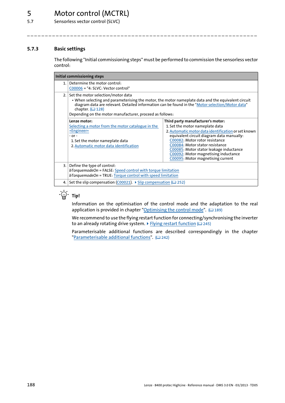 3 basic settings, Basic settings, 5motor control (mctrl) | Lenze 8400 User Manual | Page 188 / 1494