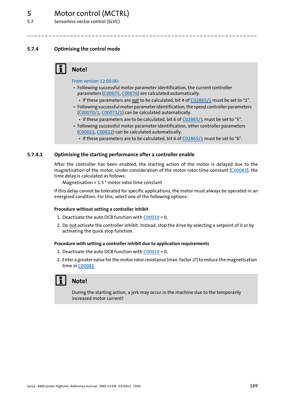 4 optimising the control mode, Optimising the control mode, 5motor control (mctrl) | Lenze 8400 User Manual | Page 189 / 1494