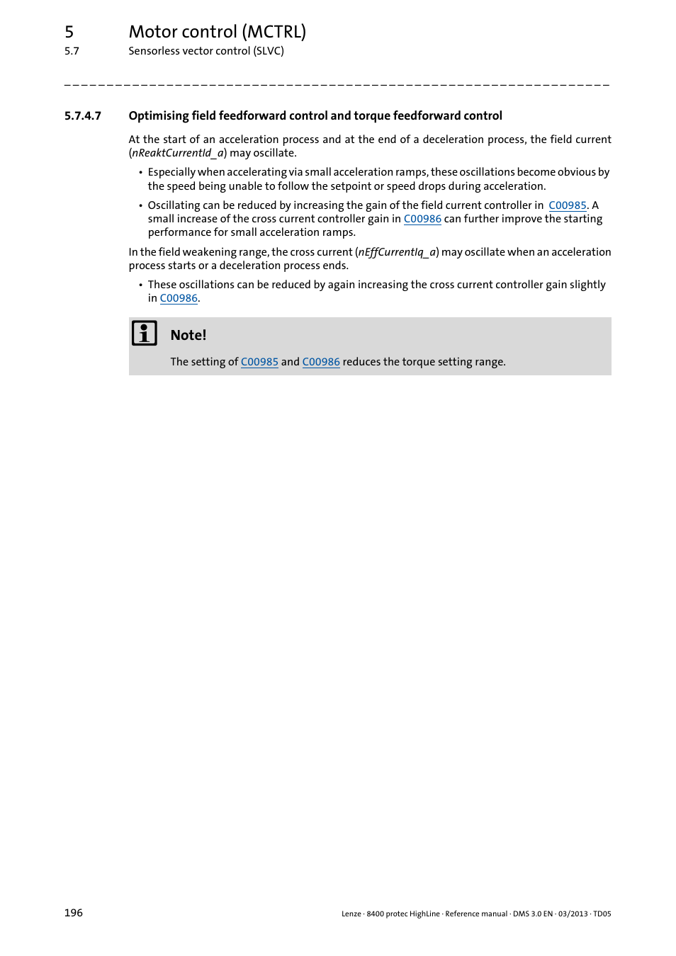 5motor control (mctrl) | Lenze 8400 User Manual | Page 196 / 1494