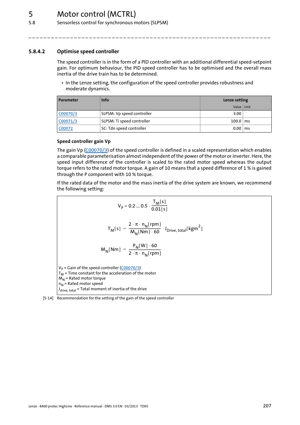 2 optimise speed controller, Optimise speed controller, 5motor control (mctrl) | Lenze 8400 User Manual | Page 207 / 1494