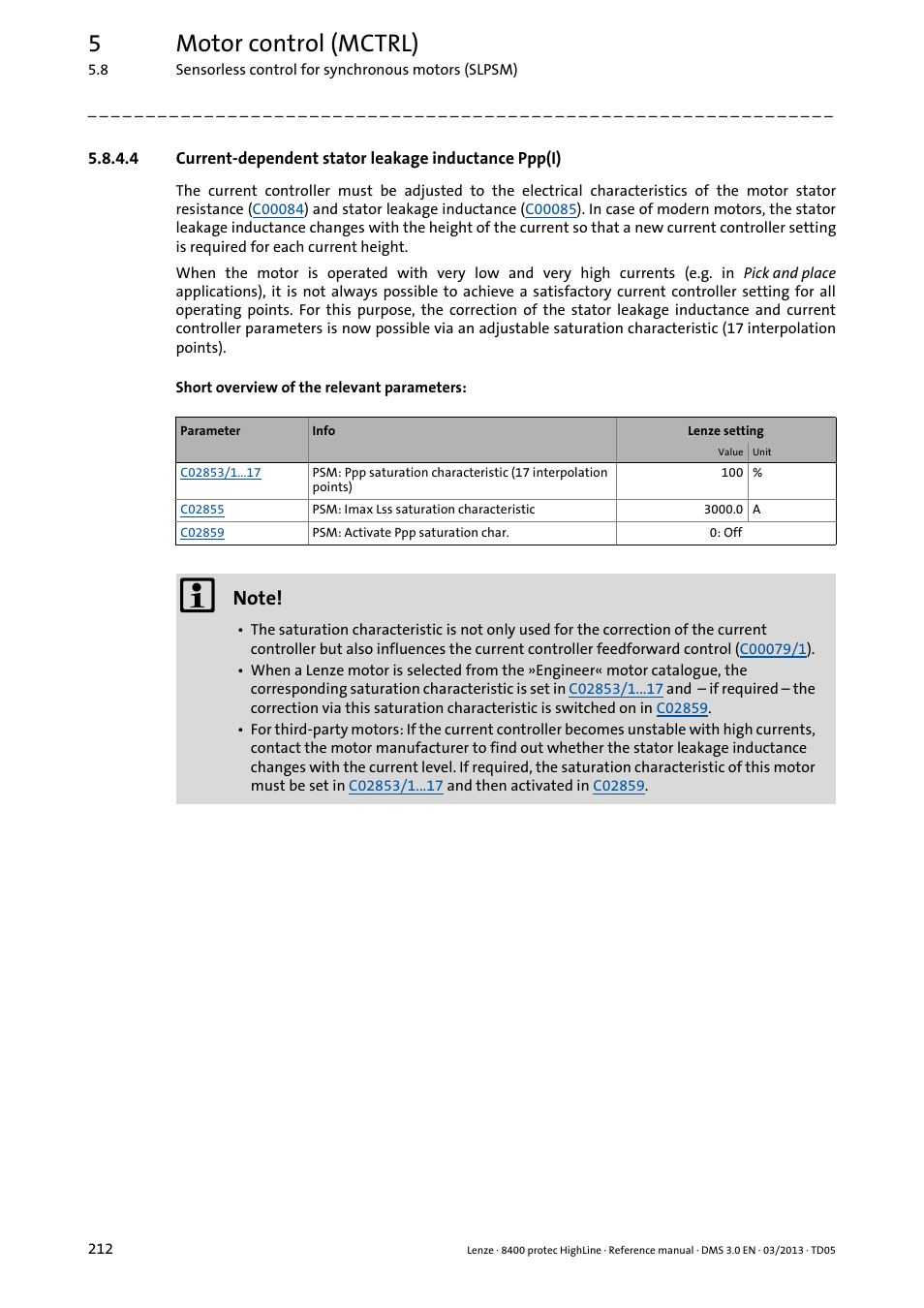 Current-dependent stator leakage inductance ppp(i), 5motor control (mctrl) | Lenze 8400 User Manual | Page 212 / 1494