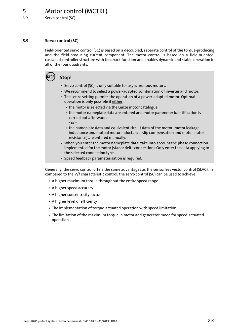 9 servo control (sc), Servo control (sc), 5motor control (mctrl) | Lenze 8400 User Manual | Page 219 / 1494