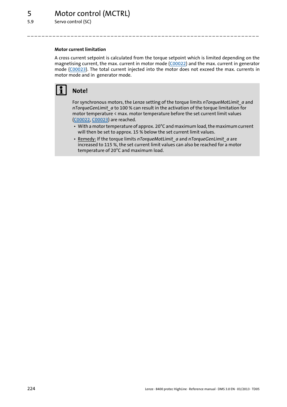 5motor control (mctrl) | Lenze 8400 User Manual | Page 224 / 1494