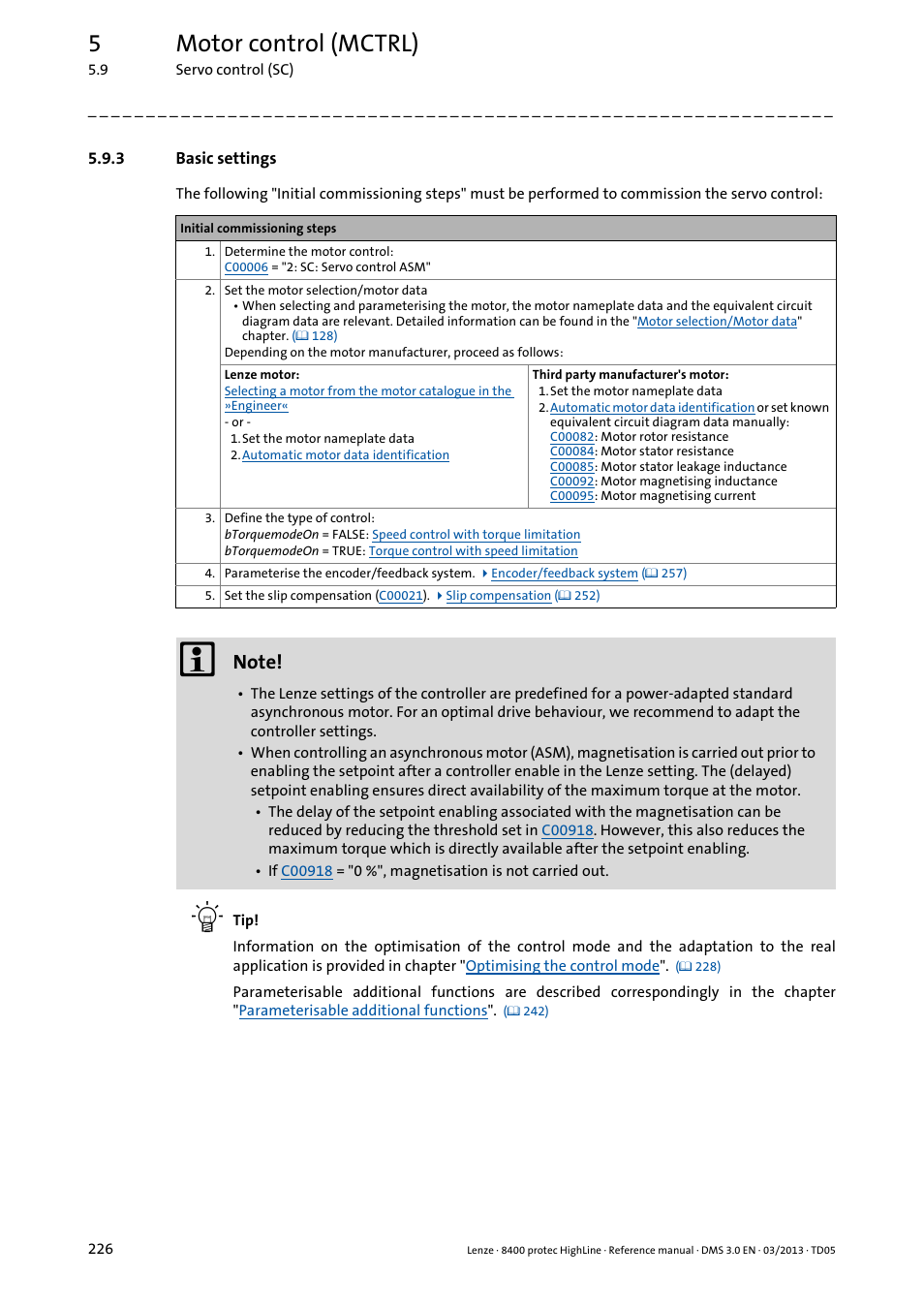 3 basic settings, Basic settings, 5motor control (mctrl) | Lenze 8400 User Manual | Page 226 / 1494