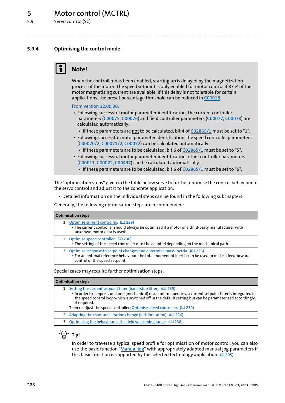 4 optimising the control mode, Optimising the control mode, 5motor control (mctrl) | Lenze 8400 User Manual | Page 228 / 1494