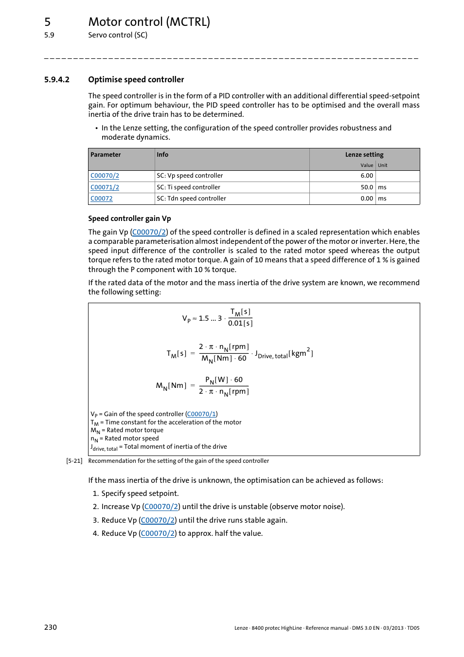 2 optimise speed controller, Optimise speed controller, 5motor control (mctrl) | Lenze 8400 User Manual | Page 230 / 1494