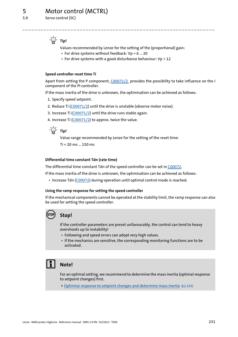 5motor control (mctrl) | Lenze 8400 User Manual | Page 231 / 1494