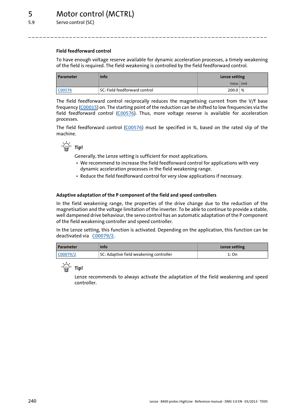 5motor control (mctrl) | Lenze 8400 User Manual | Page 240 / 1494