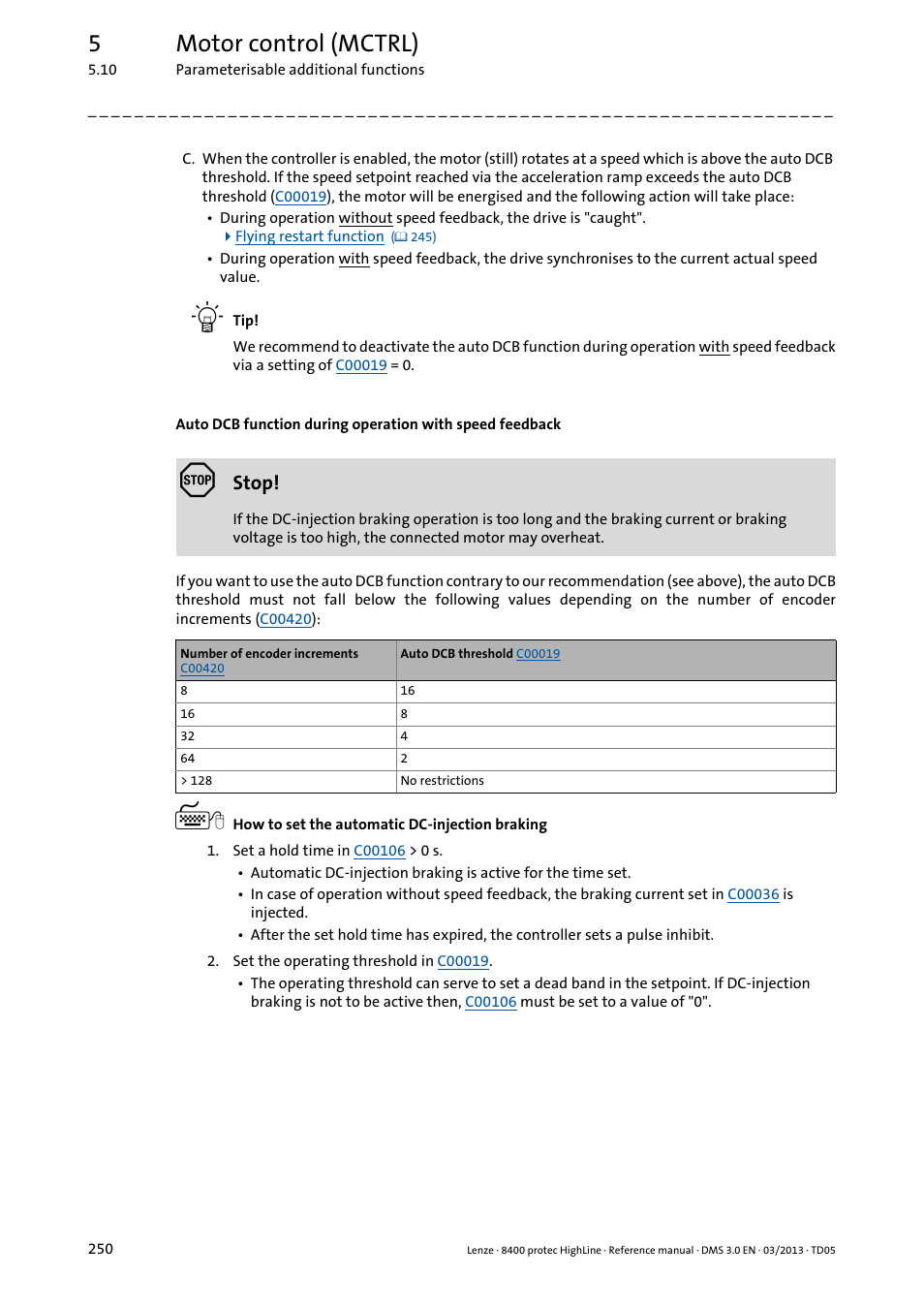 5motor control (mctrl), Stop | Lenze 8400 User Manual | Page 250 / 1494