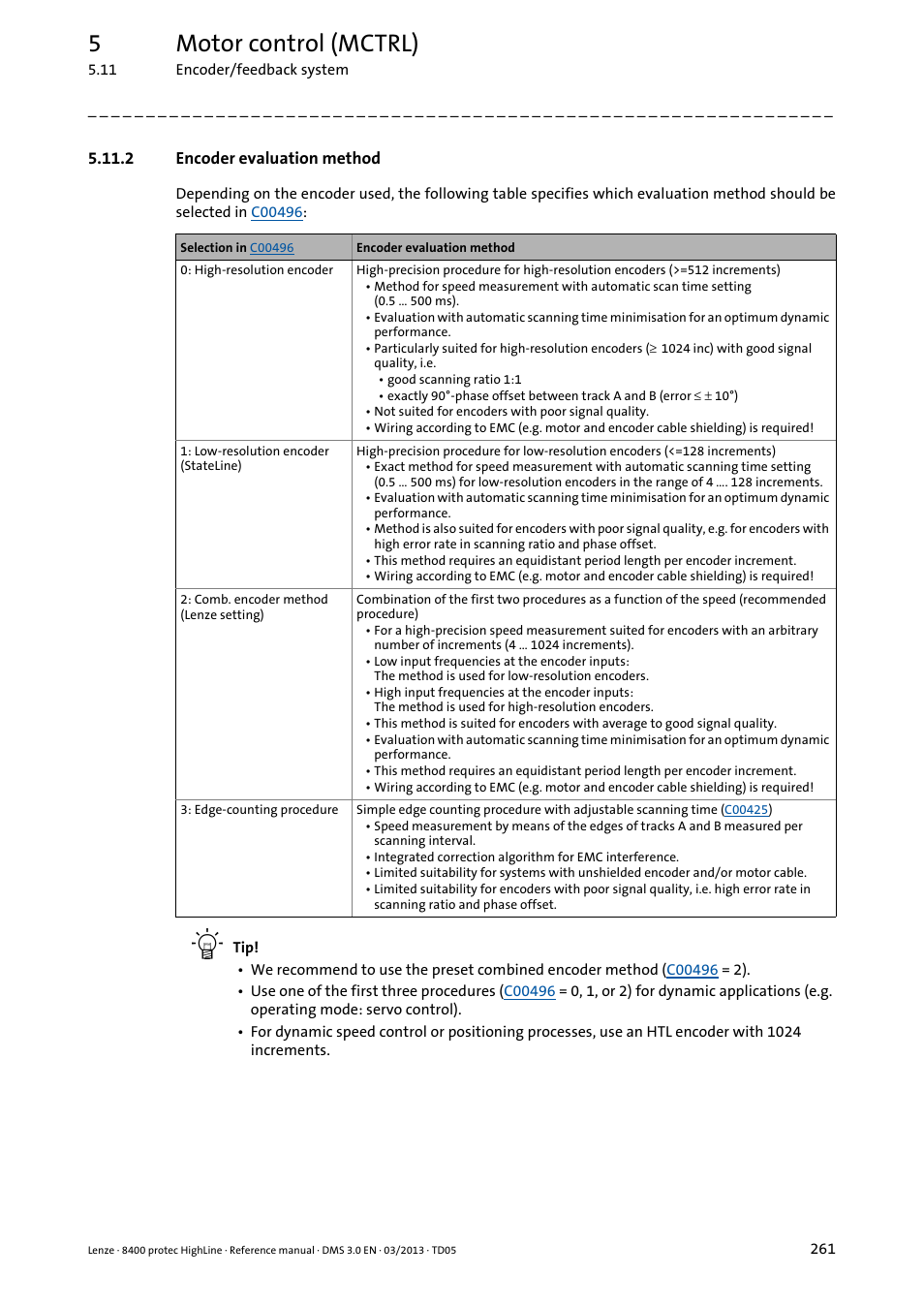 2 encoder evaluation method, Encoder evaluation method, Encoder evaluation method ( 261) | 5motor control (mctrl) | Lenze 8400 User Manual | Page 261 / 1494
