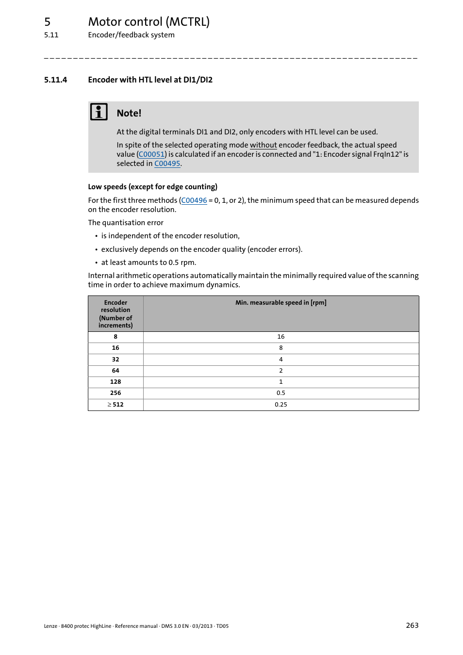 4 encoder with htl level at di1/di2, Encoder with htl level at di1/di2, 5motor control (mctrl) | Lenze 8400 User Manual | Page 263 / 1494